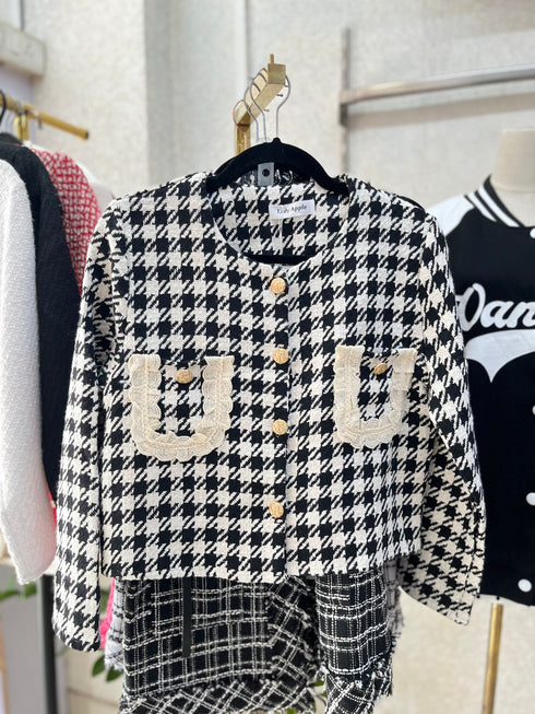 Houndstooth Print Tweed Jacket
